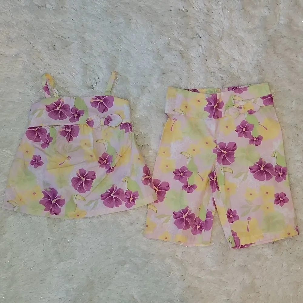 JANIE AND JACK 2-PIECE FLORAL CAPRI AND TANK TOP SET, SIZE 6-12 MONTHS